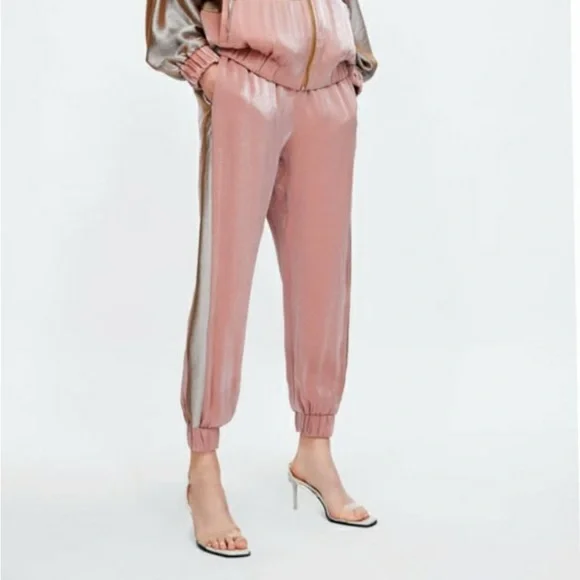 Zara Pink Metallic Satin Effect Joggers. Size XS - Picture 1 of 16